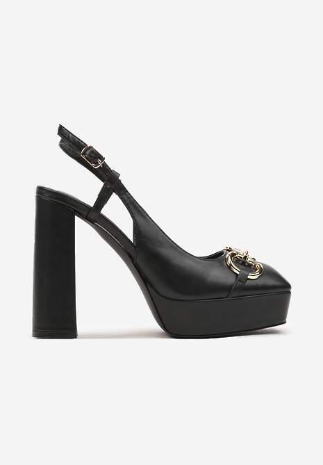 Sandale Negre Slingback cu Platformă și Toc Bloc Împodobite cu Cataramă Teslin 4