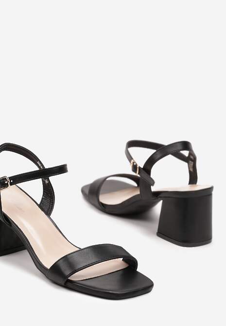 Czarne Sandały na Słupku Zapinane Wokół Kostki Testar 6
