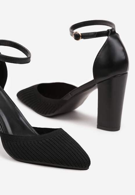 Pantofi stiletto negri din piele ecologica cu cataramă la glezna Dimlli 6