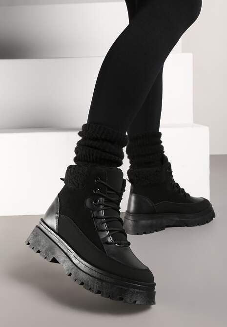 Czarne Traperki  Sznurowane Trapery Janne 4