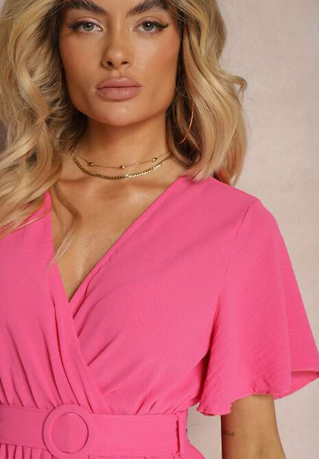 Rochie Fucsia Pliată cu Curea și Decolteu Tip Petrecere Azaleea 5