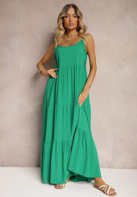 Rochie maxi verde închis din viscoză cu bretele Avaja 4