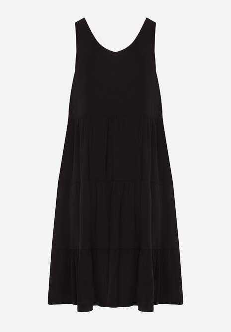 Rochie Neagră din Bumbac cu Croi Cloș și Volane Tessah 7