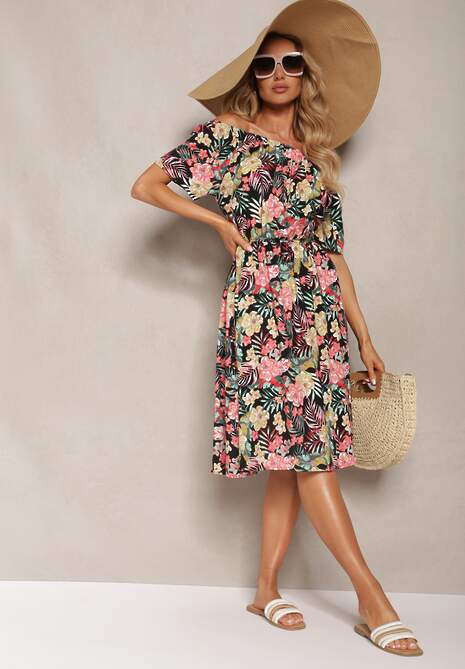 Rochie Neagră de Bumbac cu Imprimeu Floral Dimizama 4