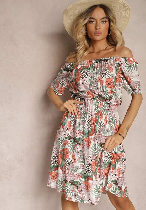 Rochie alb-portocaliu din bumbac cu imprimeu floral Dimizama
Renee.com.ro 4