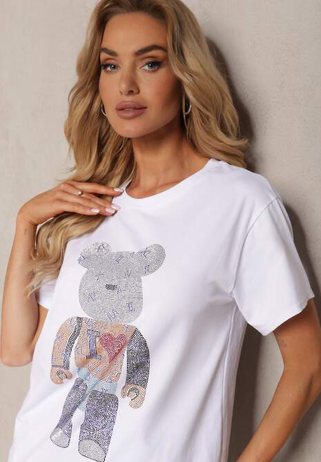 Tricou Alb din Bumbac cu Mânecă Scurtă și Pietre Risarie 5