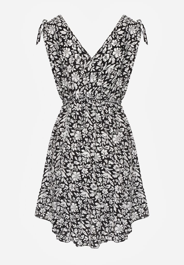 Czarno-Biała Sukienka Bawełniana na Grubych Ramiączkach z Gumką w Pasie Zapinana na Guziki Tessri 7