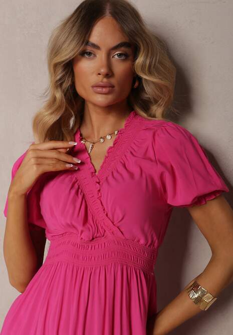 Rochie fucsia boho din bumbac cu croială tip wrap Rissatina 5