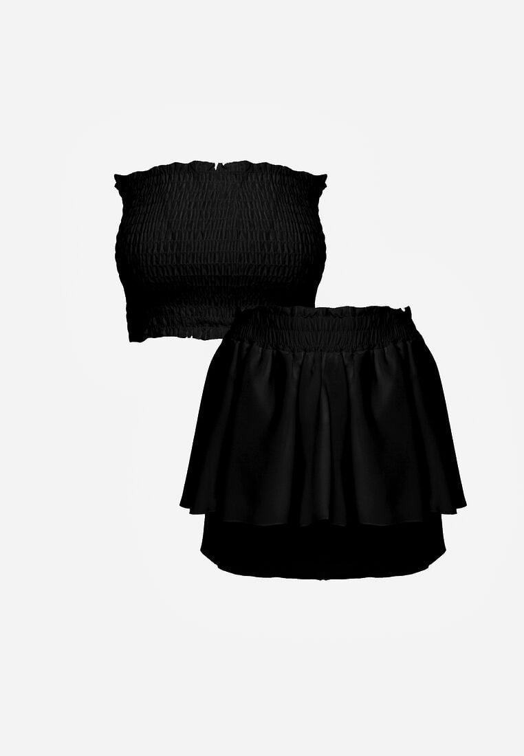 Czarny Komplet z Bawełny Elastyczny Top bez Rękawów Szorty z Falbankami i Gumką w Pasie Tessabel 6