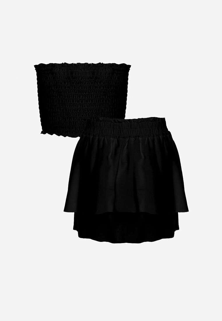 Czarny Komplet z Bawełny Elastyczny Top bez Rękawów Szorty z Falbankami i Gumką w Pasie Tessabel 7