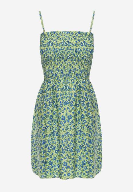 Jasnozielona Sukienka z Bawełny na Cienkich Ramiączkach z Gumką w Talii Tessinia 6