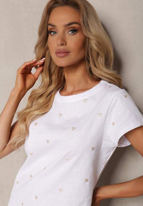 Tricou Alb din Bumbac cu Mânecă Scurtă și Imprimeu Floral Vikera 5