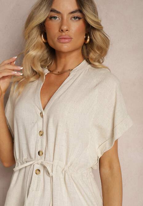Rochie bej din bumbac cu croială cambrată Viklia 5