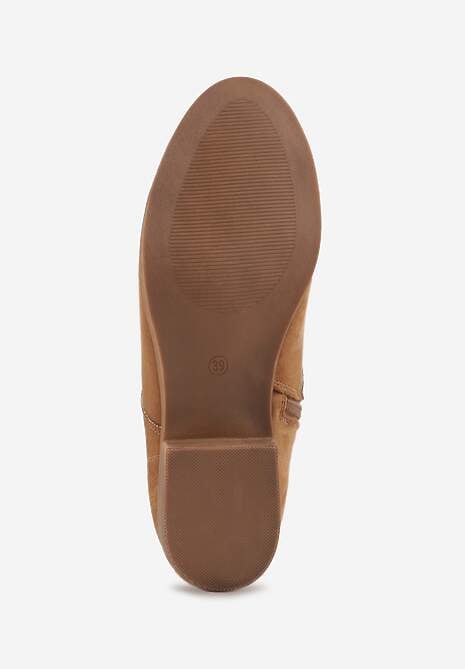 Ciemnobeżowe Wiązane Botki na Płaskiej Podeszwie Erithara 7