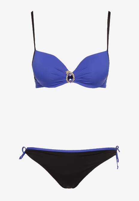 Granatowe Bikini Stanik z Ozdobną Aplikacją Majtki Wiązane Figi Jolefia 5