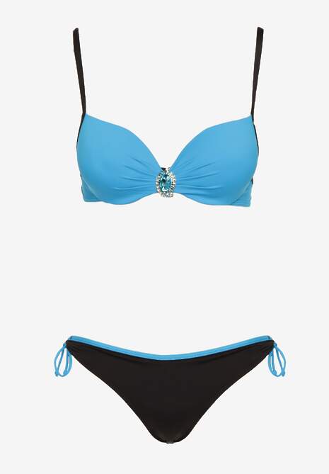 Bikini Albastru Sutien cu Aplicație Decorativă Chilot cu Șnururi Fig Jolefia 5