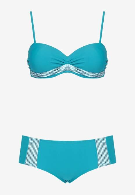Costum de baie albastru cu sutien push-up și slip model brazilian Henatia 5
