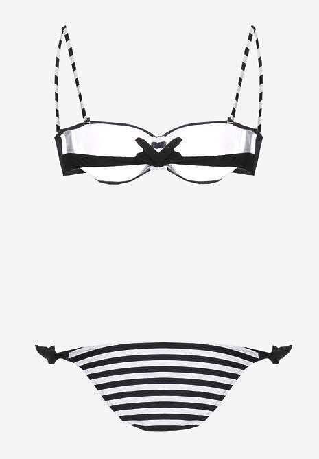 Bikini Negru din Două Piese Sutien Ornat cu Nasturi Slip Tip Figi cu Șnururi Vikkiri 6