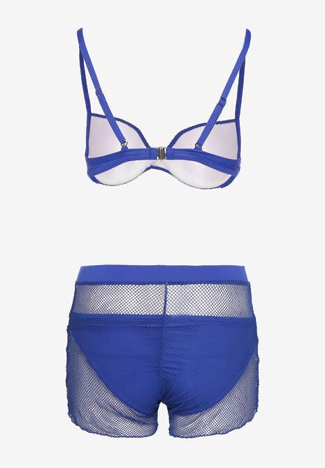 Granatowe Bikini Biustonosz z Efektem Push-Up Majtki Figi Szorty z Gumką w Pasie z Siateczki Vikkori 6