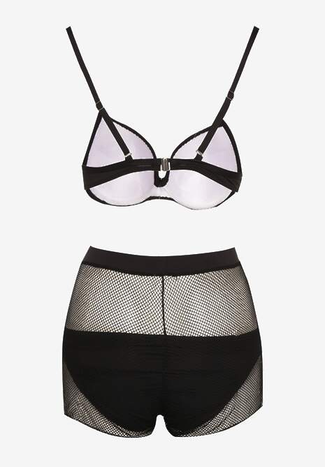 Bikini Negru Sutien Push-Up Slip Chiloți Scurți cu Elastic în Talie din Plasă Vikkori 6