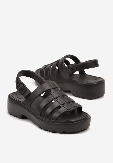 Sandale Negre cu Platformă din Spumă cu Barete Ornamentale Dimiah 5