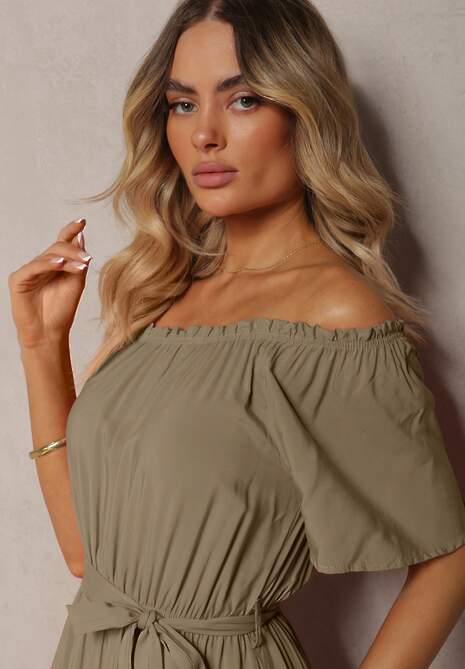 Rochie verde închis Spaniolă cu Elastic în Talie și Curea din Material Tiamanda 5