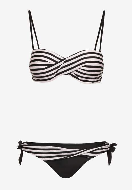 Bikini Alb-Negru din 2 Piese Sutien cu Push-Up Chilot Tanga cu Șnur Joadia 5
