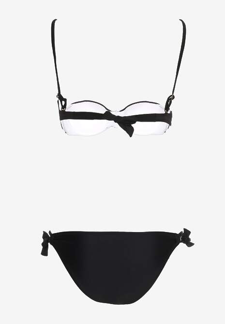 Bikini Alb-Negru din 2 Piese Sutien cu Push-Up Chilot Tanga cu Șnur Joadia 6