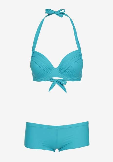 Bikini Albastru cu Cupe Push-Up și Volane Juleviana 5