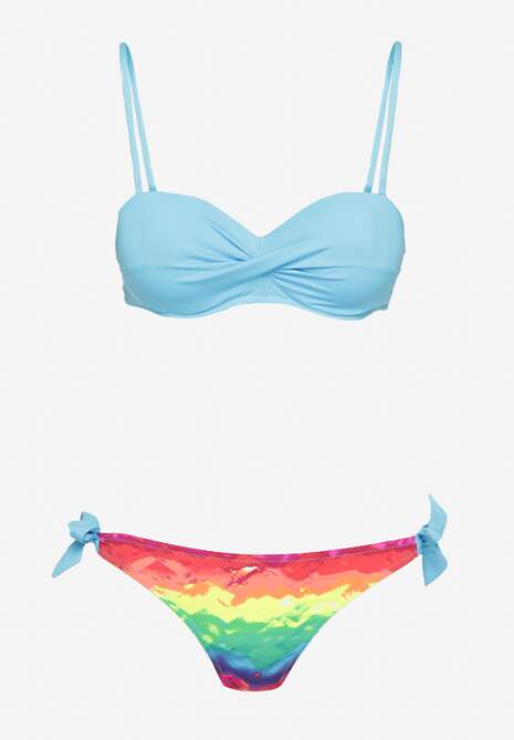 Niebieskie 2-Częściowe Bikini Stanik z Imitacją Węzła Dwie Pary Majtek Iteviana 5