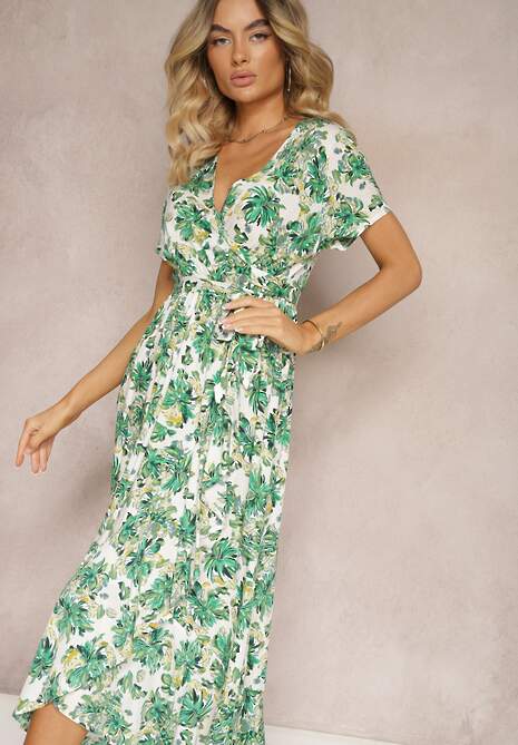 Rochie Verde Cloș din Viscoză cu Elastic în Talie și Curea din Material Vikllia 4