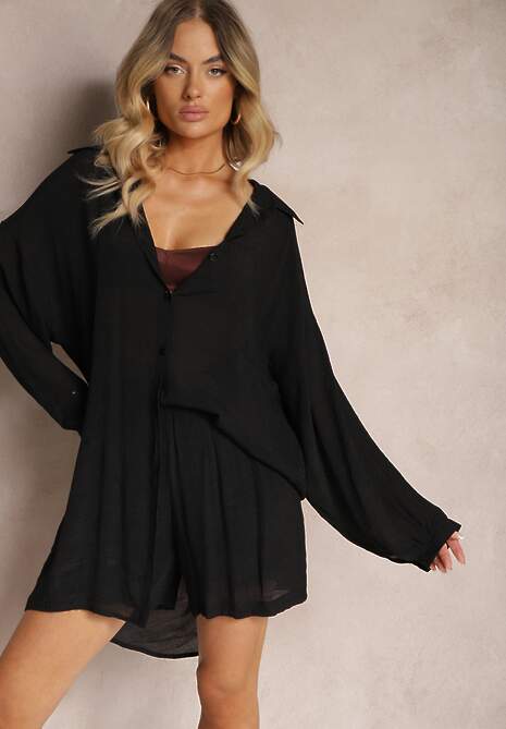 Set Negru 2 Piese Camasa cu Guler Pantaloni Scurti Umidia 4
