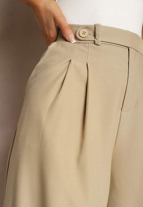 Pantaloni Bej de Costum cu Picior Larg Vikinne 5
