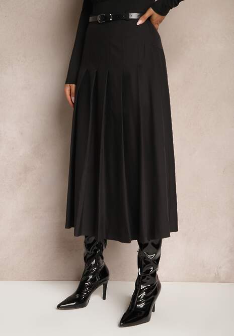 Fustă Neagră High Waist cu Pliuri și Curea în Talie Xeviana 4