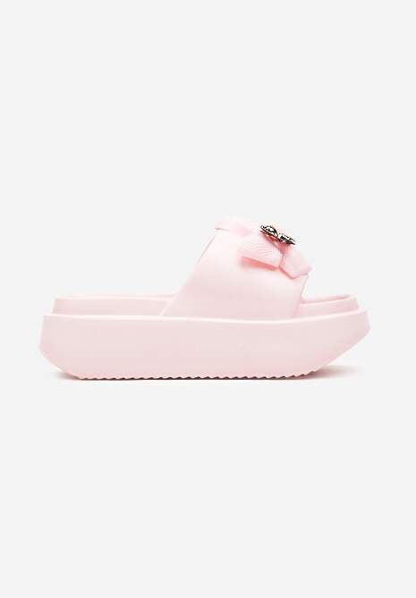 Șlapi roz Filidia cu platformă groasă din spumă ușoară cu fundă și accesoriu auriu 4