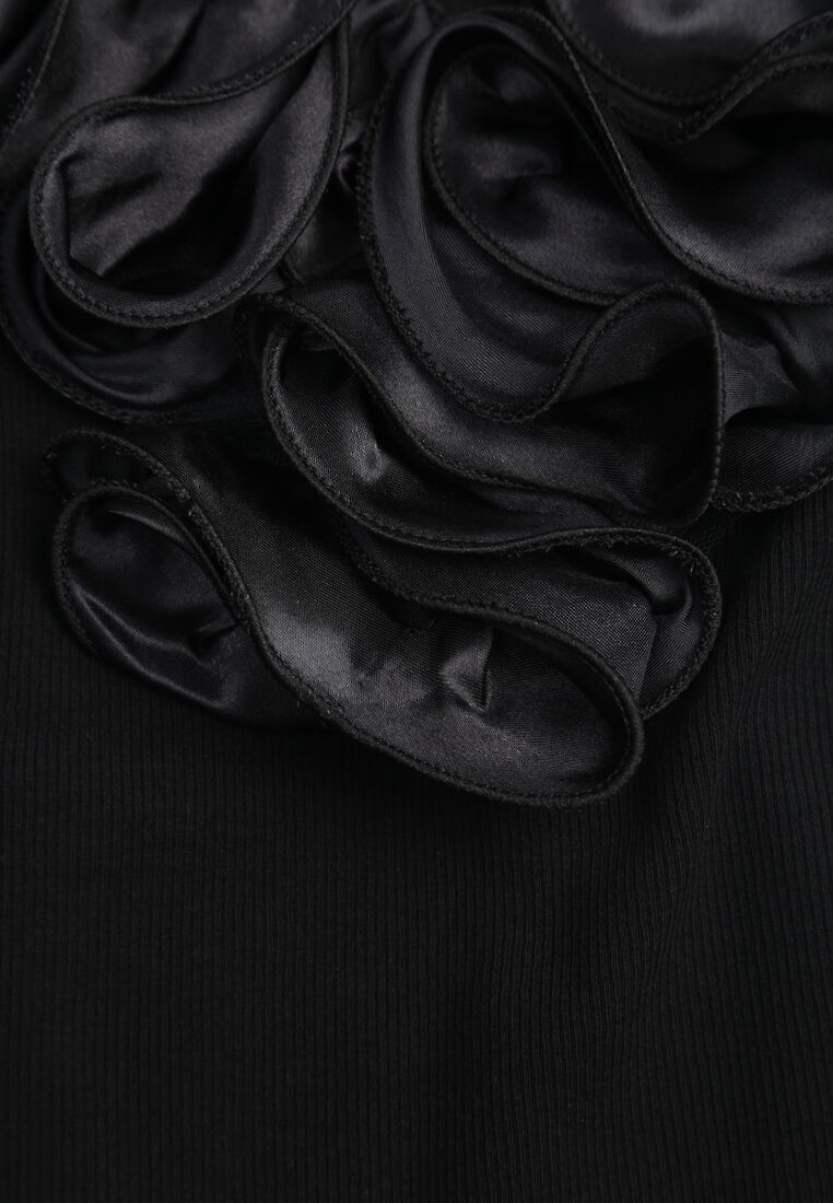 Czarne Body z Bawełny na Ramiączkach z Ozdobną Falbanką przy Dekolcie Sanadia 6