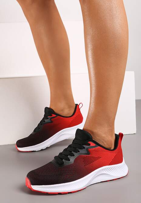 Czarno-Czerwone Sneakersy Buty Sportowe Sznurowane z Efektem Ombre Vikillael