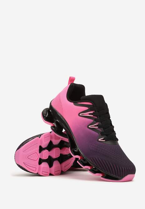 Czarno-Fuksjowe Sznurowane Buty Sportowe z Efektem Ombre na Grubej Podeszwie Vikisema 5