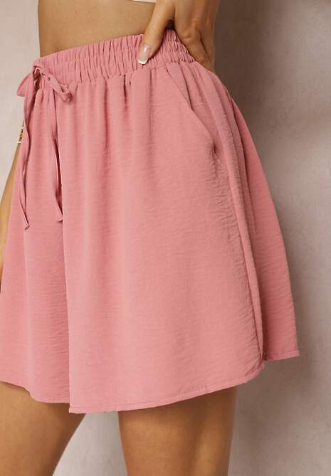 Różowe Luźne Szorty High Waist z Gumką w Talii Welovia 5