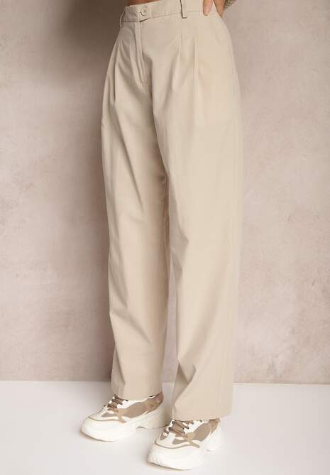 Pantaloni Bej din Bumbac cu Picior Larg Befia 4