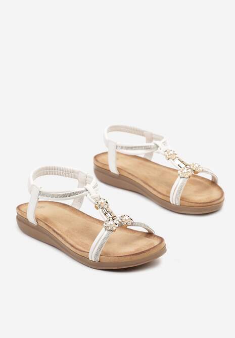 Sandale Albe Slip-On cu Mărgele și Strasuri Decorative Hiramla 5