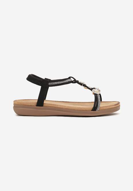 Sandale Negre Slip-On cu Margele Decorative și Pietre Hiramla 4