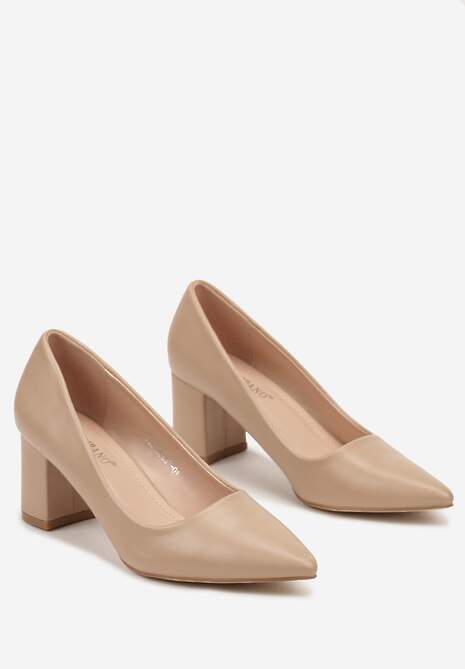 Ciemnobeżowe Czółenka ze Szpiczastym Noskiem na Słupku Riramla 5