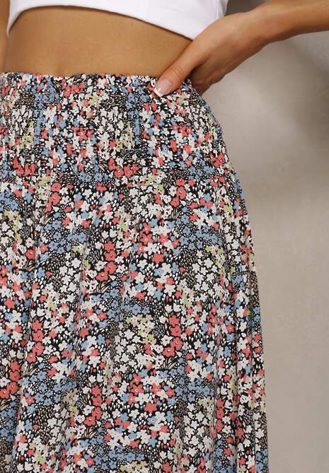 Albastru-Roz Pantaloni Largi Culotte Talie Înaltă cu Elastic în Talie Vikiisona 5