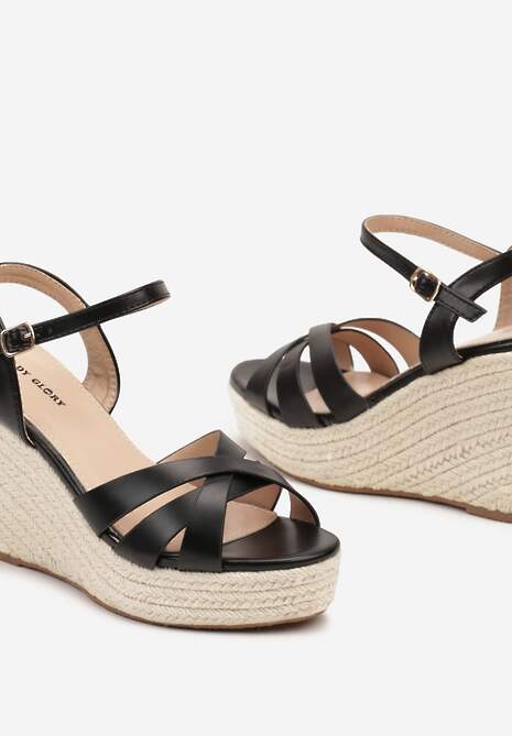 Sandale Casual Negre pe Platformă Împletită Tinamaria 6