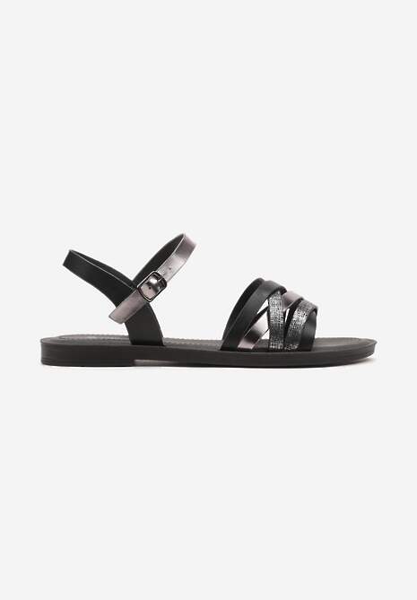 Sandale Negre cu Barete Metalice și Pietre Strass pe Talpă Joasă Halovia 4