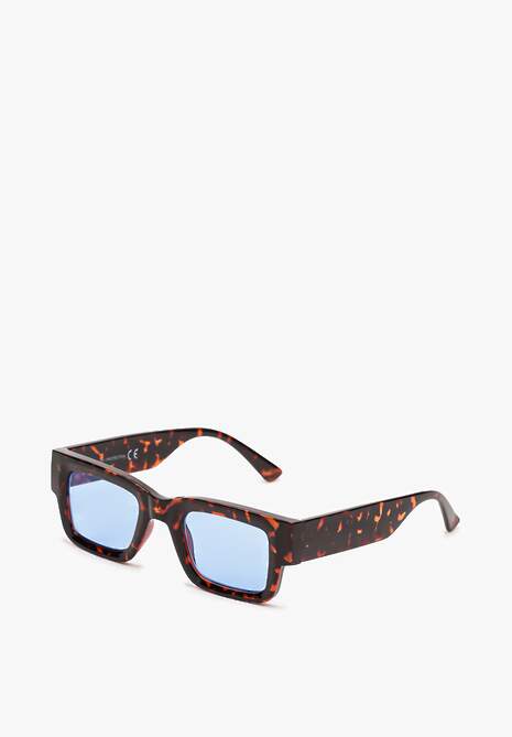 Brązowo-Niebieska Okulary Przeciwsłoneczne Wykończone Grubymi Oprawkami z Filtrem UV Elledelime
