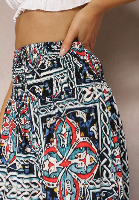 Granatowe Spodnie Kuloty z Bawełny High Waist z Gumką w Pasie Palovia 5