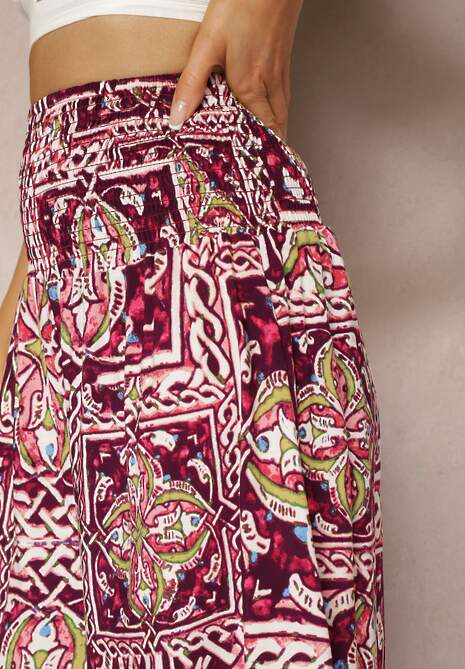 Fioletowe Spodnie Kuloty z Bawełny High Waist z Gumką w Pasie Palovia 5