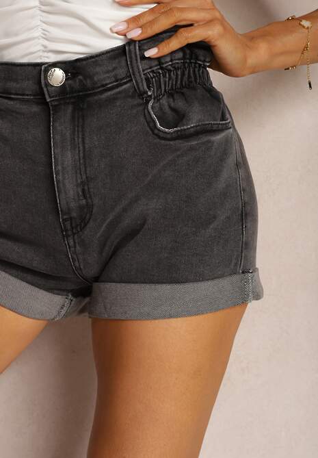 Negre din Denim Scurte cu Talie Înaltă și Elastic în Talie Tinashas 5